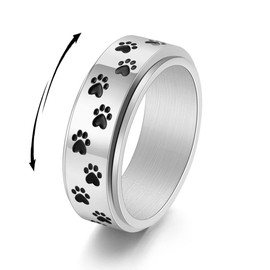 Paw Print Spinner Fidget Ring Stress Relieving Anxiety Rotate Freely Cute Animal Boredom ADHD Autism Band Stainless Steel Engagement Wedding Jewelry Birthday Valentine's Day Gift for Women Men (12)