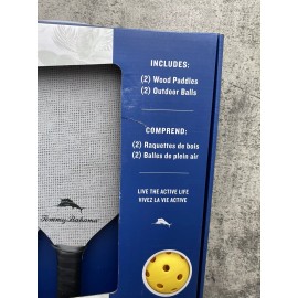 Tommy Bahama NEW Tommy Bahama 4 Pc. Pickleball Set 2-Gray Wood Paddles 2-Yellow Game Balls