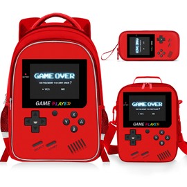 ZHIMEBYE Backpack For School Boys - 3pcs 17″ Gamer Boys Backpack For Elementary Middle School - 3-in-1 Boys Backpack And Lunch Box Set For Ages 6-18 Kids Children Teens