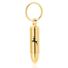 Vjajaly Deer Bullet Cremation Jewelry for Ashes Cylinder Keepsake Pendant Urn Keychain Memorial Ashes Cremation Keychain (Gold)