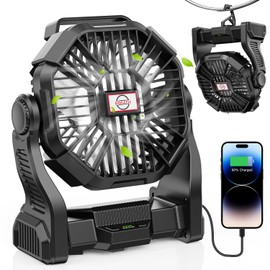 DOWILLDO DOWILLDO Camping Fan with LED Lantern, 10400mah Portable Battery Operated Outdoor Fan, Personal Rechargeable Fan for Travel, Hiking, Fishing, Picnic (Black)