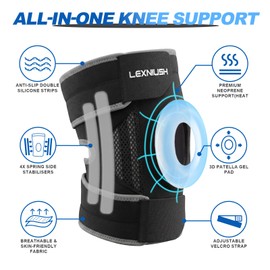 Knee Support Men/Women with Patella Gel Pads & Side Stabilisers, Adjustable Knee Support for Arthritis, Meniscus Tear, ACL, Knee Pain, Compression Bandage Knee for Running, Sports, Dark Grey