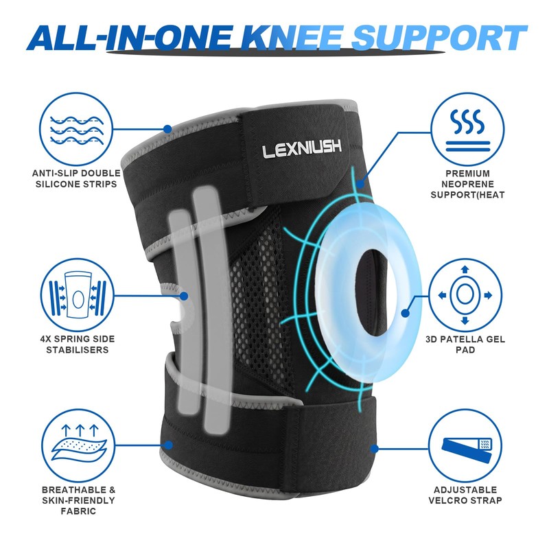 Knee Support Men/Women with Patella Gel Pads & Side Stabilisers,