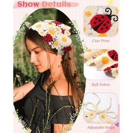 HAIMEIKANG Floral Crochet Hair Bandanas Headscarf 2 PCS Women Hair Scarf Daisy Headband Vintage Head Kerchief for Girls(Ladybug + Bee)