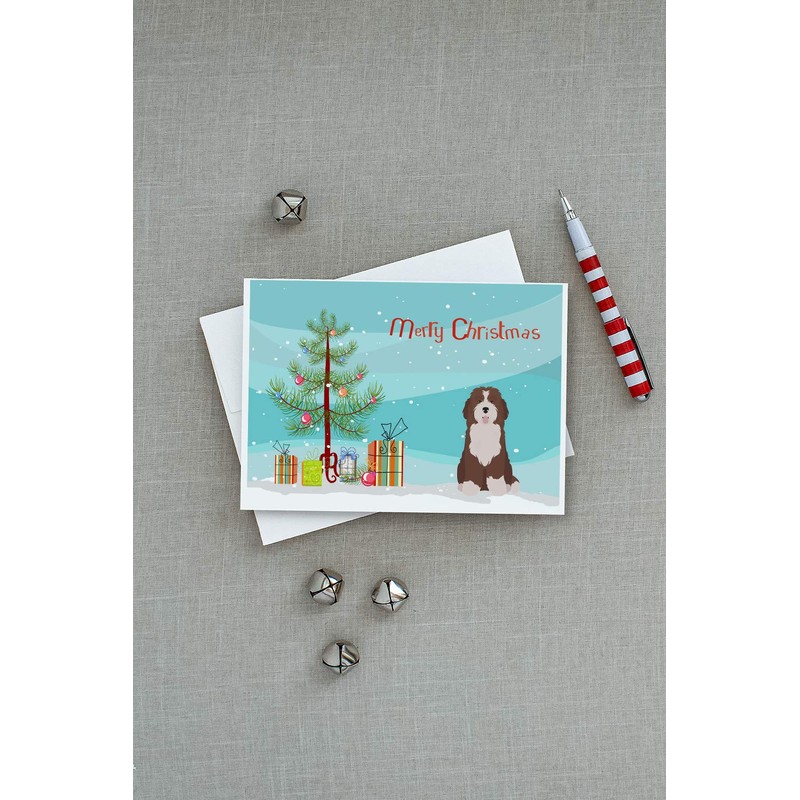 Bernedoodle #2 Christmas Tree Greeting Cards and Envelopes Pack of