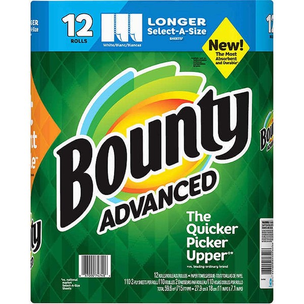 Bounty Advanced Select-A-Size Paper Towels - White - 12 Rolls 117 Sheets each roll