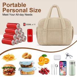 KUBYA Lunch Box Lunch Bag for Women Adults Men, Cute Insulated Reusable Leakproof Simple Lunch Boxes Soft Corduroy Lunch Tote Bag Large Cooler Bag for Work, with Shoulder Strap