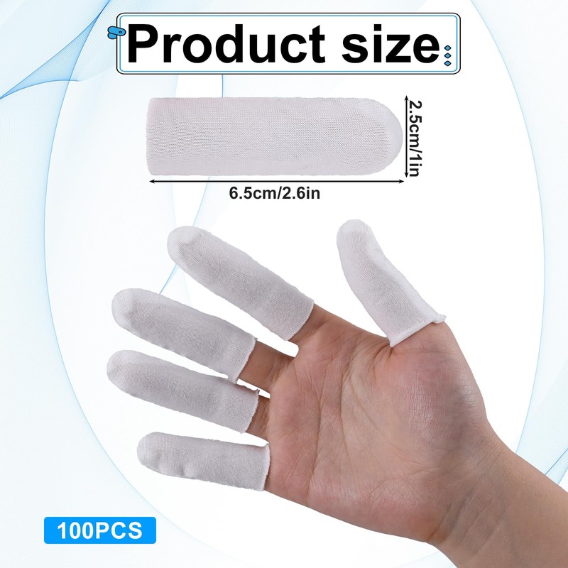 100Pcs Cotton Finger Cots, White Finger Toe Sleeves Cloth Finger
