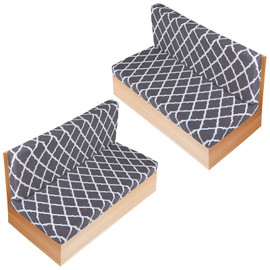 LIKELXB RV Dinette Cushion Covers Set of 2, Printed Camper Cushion Slipcovers, Washable Anti Slip Stretch Fabric (Gray and White)