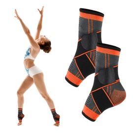 Abeillo 2 Pcs Ankle Brace for Kids - kids compression socks, Youth Ankle Brace for Sports, Adjustable Support for Running, Sprains and Fitness, Compression Ankles Socks for Women, Unisex(Orange)