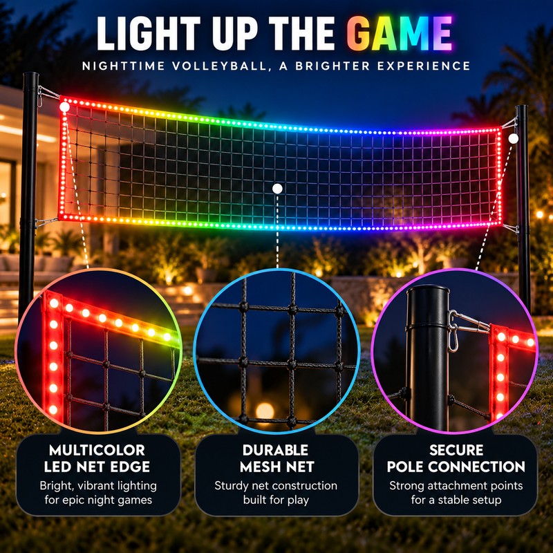 31 FT Light-Up Volleyball Net – Large recreational volleyball net