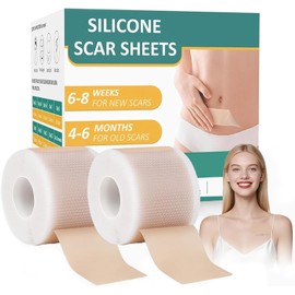 2PCS Parches de Silicona para Cicatrices,Cinta de Silicona para Eliminar Cicatrices Rollo de 4CM x 1M,Eliminación de Cicatrices de Médico Profesional para Cesárea,Cirugía,Quemaduras,Queloides,Acné
