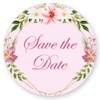 50 Stickers Save the Date Flower Motif Round Diameter 4.5