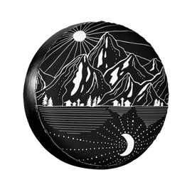 Spare Tire Cover Campsite Mountains with Sun Moon Wheel Tire Covers Waterproof Dust-Proof Wheel Tire Protector Weatherproof Tyre Covers Universal for RV SUV Truck Trailer Off-Road Car Camping 15 Inch