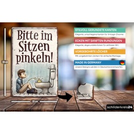 schilderkreis24 Tin Sign 20 x 30 cm - Humorous & Practical Wall Decoration for Bathroom, Toilet & Guest Toilets (Please Pee While Sitting!)