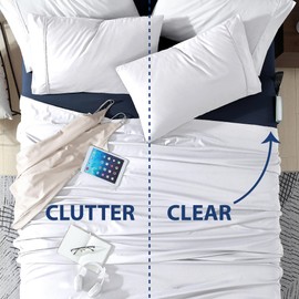 Cathay Home Full Double-Sided Organizer Pocket Fitted Smart Sheet - Double Brushed Ultra Soft – Wrinkle & Fade Resistant - 14" Deep Pocket Fitted Sheet Only (Full, Navy)