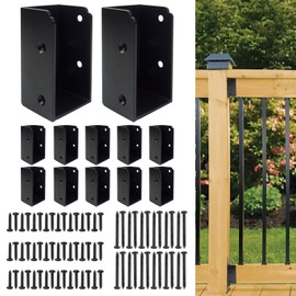 VoTwoofv Deck Railing Brackets Connectors 12Pcs,U-Shaped Concealed Brackets for 2"x4"(Actual:1.5"x3.5") Wood Posts, Black Powder Coated for Stair Fence Railings with Hardware