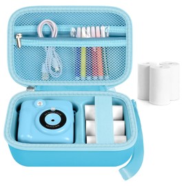 Kids Instant Print Camera Case for ESOXOFFORE Digital Video Cameras with 3 Rolls Paper Refill, Toddler Film Camera Storage Holder Bag with Mesh Pocket for Thermal Paper Accessories (Box Only)- Blue