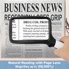Lupa plegable de mano con luz, 3X Lupa de lectura rectangular grande con LED regulable para degeneración macular, personas mayores, lectura, inspección, monedas, joyería