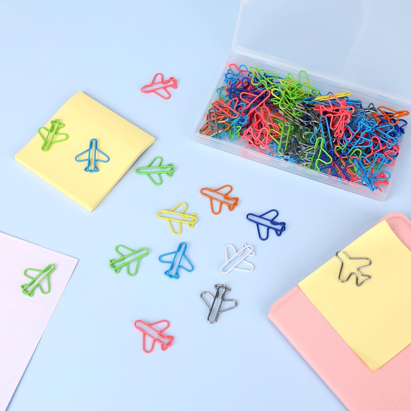 100 Pieces Airplane Shape Paper Clips Rainbow Creative Paper Clips