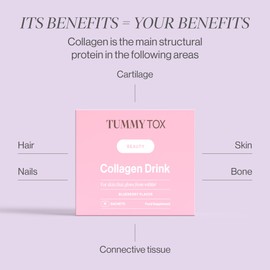 Tummy Tox Collagen Supplements for Women with Hyaluronic Acid and Vitamin C, 2500 mg Hydrolysed Marine Collagen Type I, Skin Care, 30 Sachets for 30 Days, Blueberry Flavor, Tummy Tox