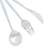 24Pieces Silver Plastic Silverwar Plastic Cutlery with Blue Handle- Heavyweight