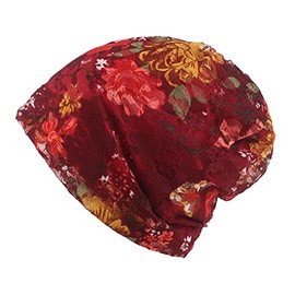 Maxpetus Spring and Autumn Floppy Beanie and Floral lace Hats, Red, One Size