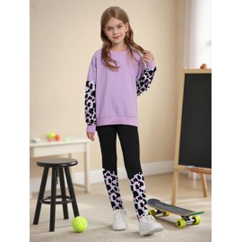 Naiyafly Girls Clothes Set Kids Tracksuit Long Sleeve Print Sweatshirt and Sweatpants Legging Loungewear Activewear Fall Winter 2 Piece Outfit for Teen Girls 6-13 Years