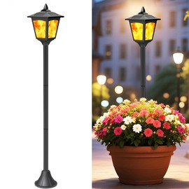 40 Inch Solar Flame Flickering Lights Outdoor, Waterproof LED Post Lanterns with Realistic Flame Effect, Solar Powered Auto On/Off Decorative Lighting for Garden Yard Patio Pathway Landscape