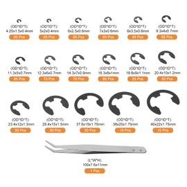 uxcell 1051 Pcs E-Clip Assortment Kit, 17 Sizes M1.5, M2, M2.5, M3, M3.5, M4, M5, M6, M7, M8, M9, M10, M12, M15, M19, M20, M22 Carbon Steel External Retaining Rings