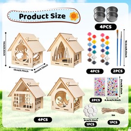 Shinybox Children's Wooden Bird House Building Kit, 4 Pieces 3D DIY Bird House Kit for Children, Craft Wooden Bird House for Building and Painting, Bird House for Painting, Toy Gift for Boys Girls