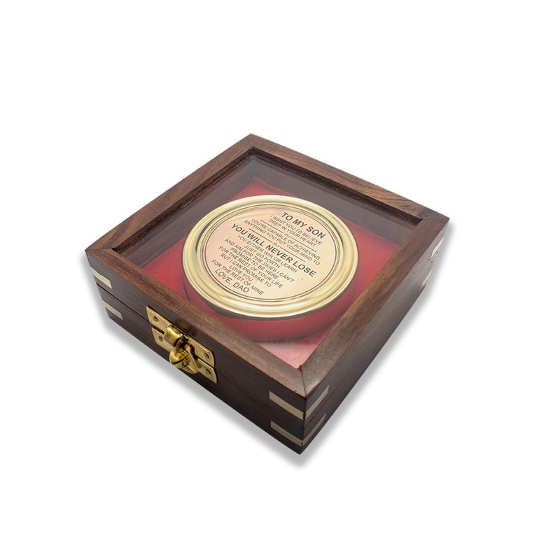 Brass Sundial Compass with Inspirational Message to Son, Gift Set