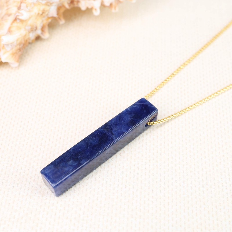 COAI Stainless Steel Box Chain Sodalite Blue Stone Necklace for