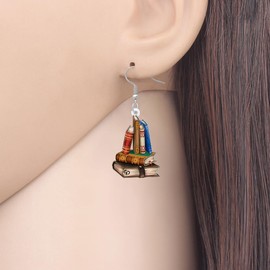 DUOWEI Acrylic Cute Vintage Book Stack Earrings Charm Funny Librarian Teacher Bookworms Dangle Jewelry Gifts for Women Mom Back to School Readers Book Lovers (Brown)