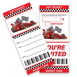 LyoGao 20 Pack Racing Car Birthday Party Ticket Invitations With Envelopes Racing Car Theme Race Car Birthday Party Invitations Fill in Invites Set (Ticket Style)