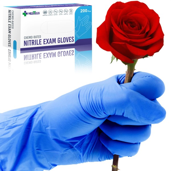 Medtecs Nitrile Gloves Disposable Latex-Free with Chemo-Rated Protection & Breathable Design - 4 Mil Thickness, Ambidextrous, Powder-Free and Over 500% Elongation - All Size&Color Available - 200PC