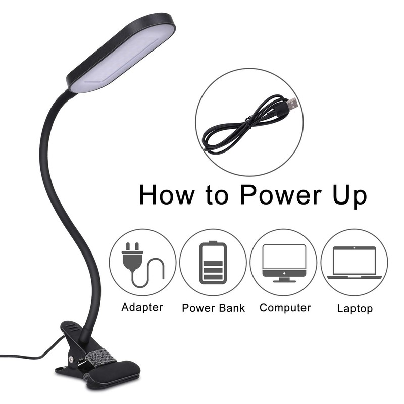 Clip On Reading Light, Eye-Care Dimmable Desk Clamp Lamp with