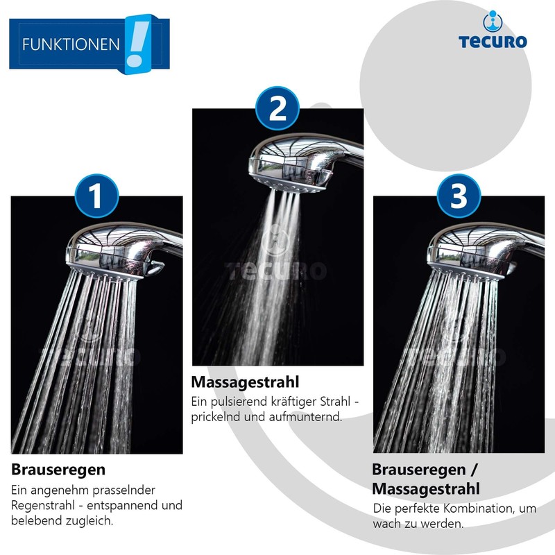 tecuro ew-easy Hand Shower with 3 Functions Diameter 69 mm
