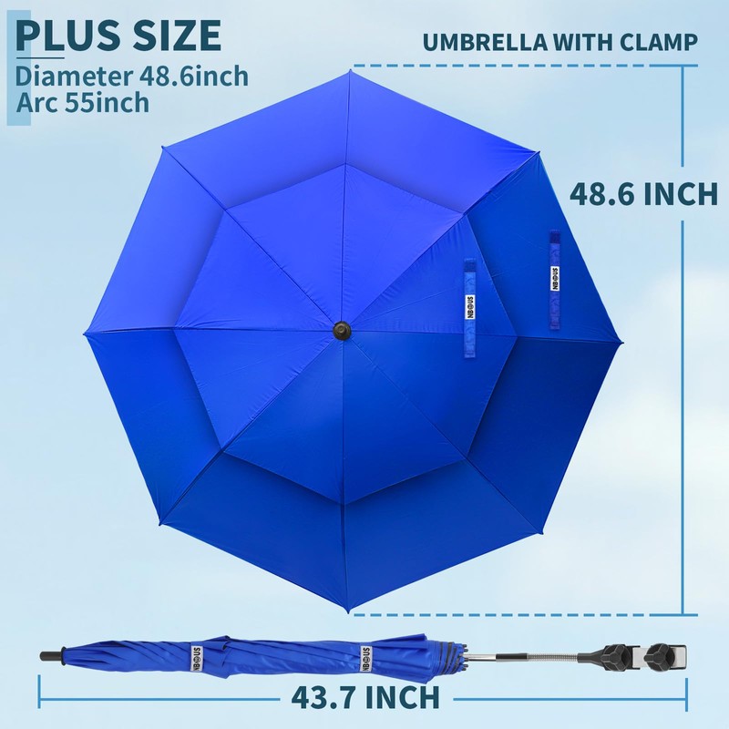 2 Pack 48.6" Double Canopy Beach Umbrella with Clamp, UPF50+