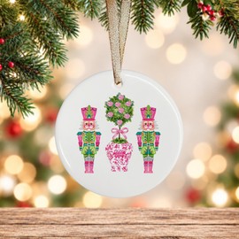 Chinoiserie Nutcracker Ornament, Pink Christmas Tree Decoration