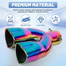 Tongze Heart Dual Exhaust Tip 2.5" Inlet, Adjustable Stainless Steel Y Shaped Exhaust Pipe, Modified Exhaust Tail Pipe Universal for Most Car(Colorful)