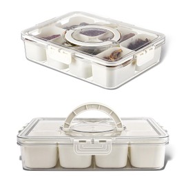 Container for Portable Snack Platters, Divided Serving Tray with Lid and Handle, 8 Compartments Snack Box for Candy, Nuts, Cookies, Fruit, Snacks