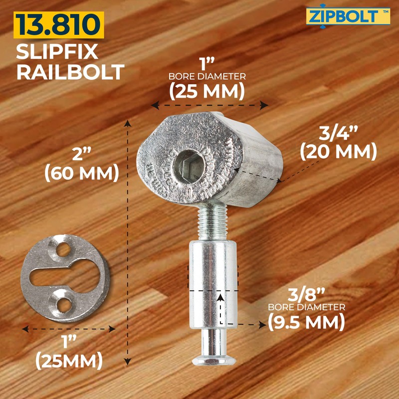 Zipbolt 13.810 Slipfix Railbolt — Staircase Handrail Post to Post