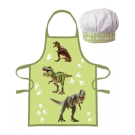 damaloo Dinosaur Children's Apron Set - Adjustable Chef Hat & Apron for Children - Dino Children's Apron with Hat for Boys & Girls - Children's Cooking Apron as Gift and Chef Costume, Green