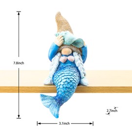 Leekung Mermaid gnome Statue Garden Decor,Beach Gnomes Figurine for Outdoor Indoor Patio Lawn Yard Porch Shelf Bookshelf Edge Table windowsill Decoration,Nautical Ocean Sculpture