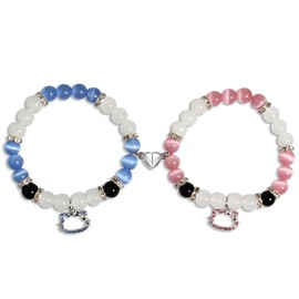 Wnddle Matching Bracelets for Couples, Best Friends, Pack of 2 Magnetic Couples Bracelets, Spider Kitty Magnetic Couples Bracelets, Long Distance Relationship Bracelets, Matching Bracelets,, Crystal,