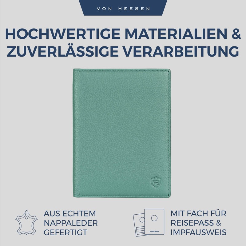 VON HEESEN Passport Holder Leather with RFID Protection for Men