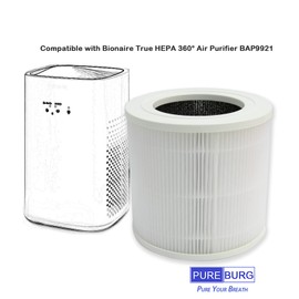 PUREBURG BAP9921 True HEPA Replacement Filter Compatible with Bionaire BAP9921 True HEPA 360° Air Purifier,H13 4-Stage Filtration Activated Carbon 2-IN-1 Air Clean Dust VOCs,2-Pack