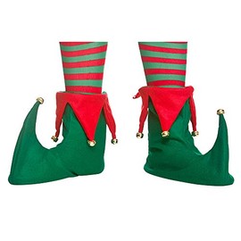 Wicked Costumes Adult Green/Red Elf Boots with Bells Christmas Fancy Dress
