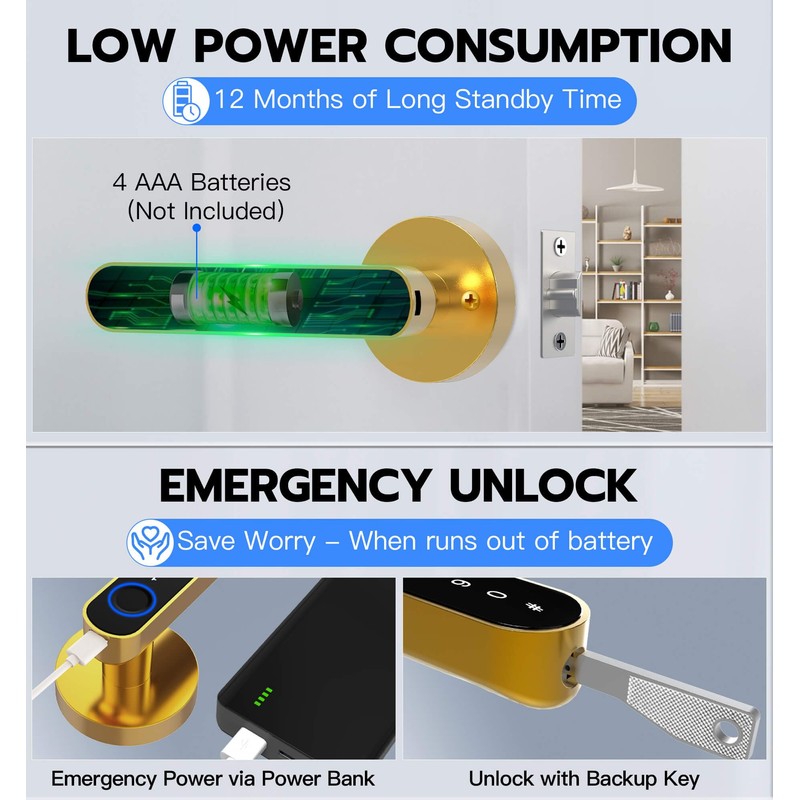 eLinkSmart Fingerprint Door Knob Lock, Smart Keyless Entry Door Lock